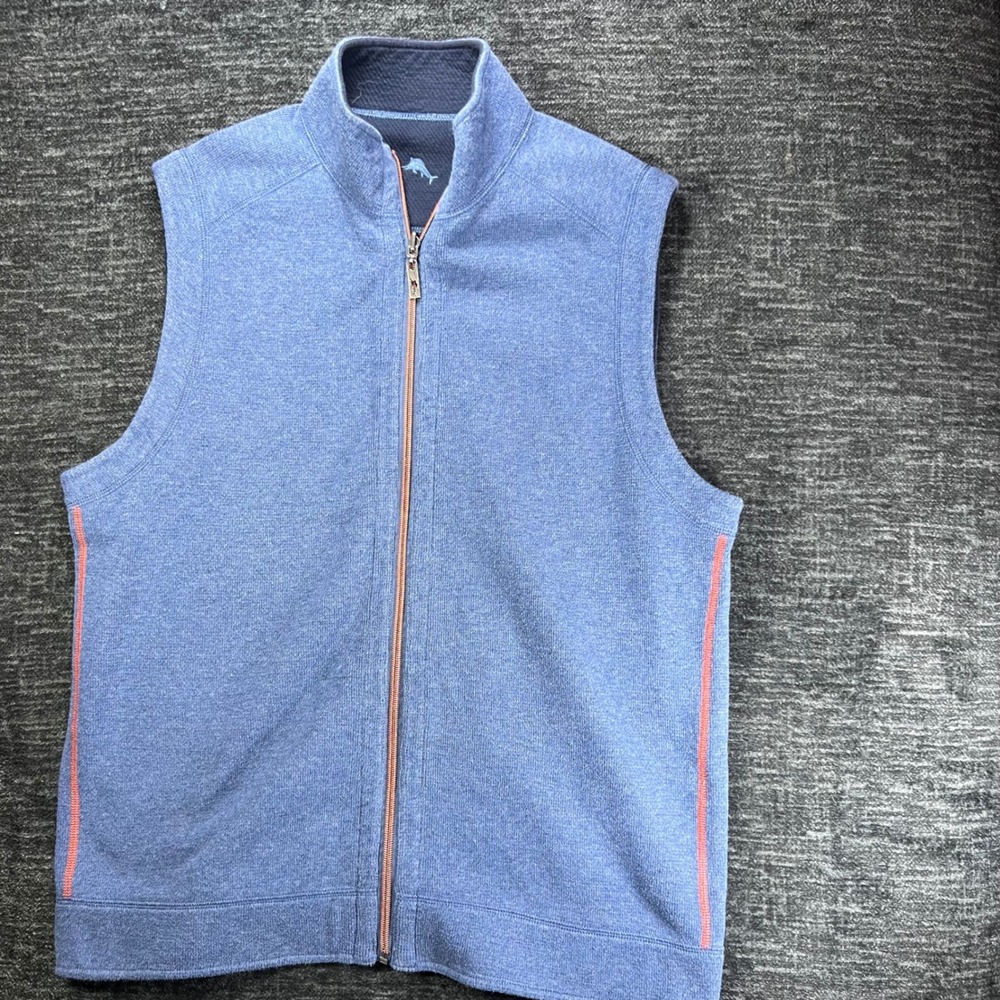 Tommy Bahama Reversible Vest Men XL Blue Navy Full Zip Mock Neck Contrast Stitch